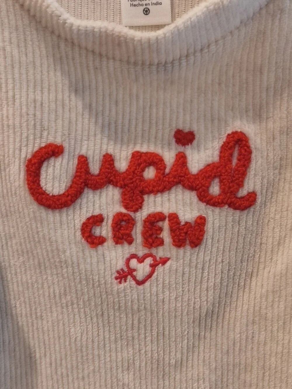 Carter's Cream Ribbed Long-Sleeve Top with Red 'Cupid Crew' Script